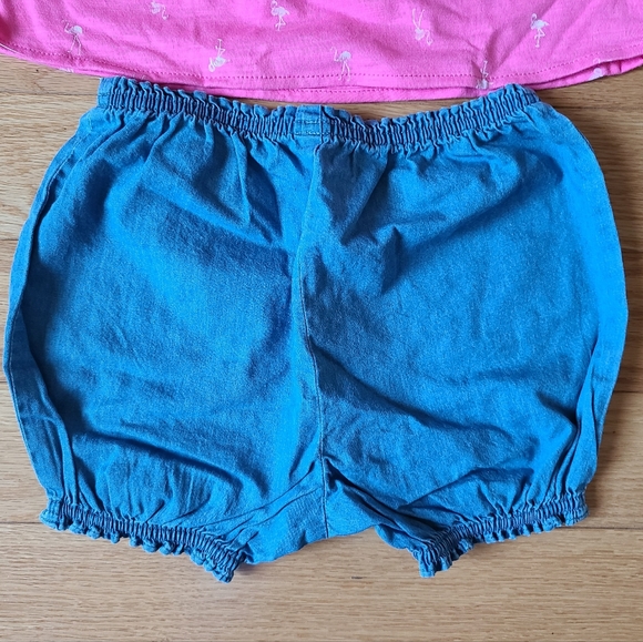 George 2 PC Set Pink Short Sleeve Shirt w/ Flamingoes and Denim Blue Sho… - Picture 5 of 6
